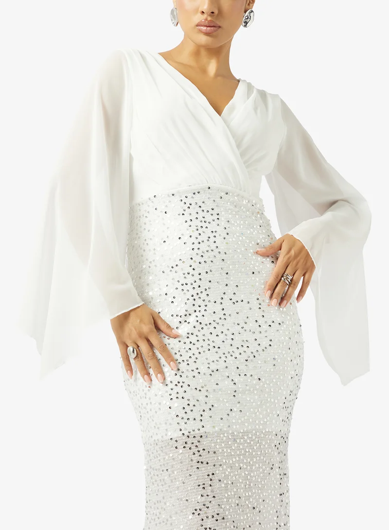 Khizana  Shimmer Dress With Flutter Sleeves for Women | Best Price UAE